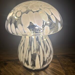 Glass Mushroom lamp Lights Up White Murano Style Glass